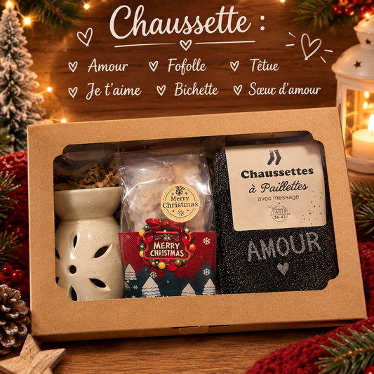 Coffret 1 bruleur + 3 fondants + une paire de chaussettes a paillettes